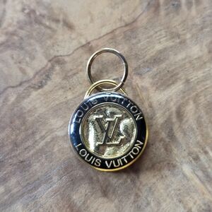 LV Logo Authentic Louis Vuitton Round Pendant Charm Gold and Black